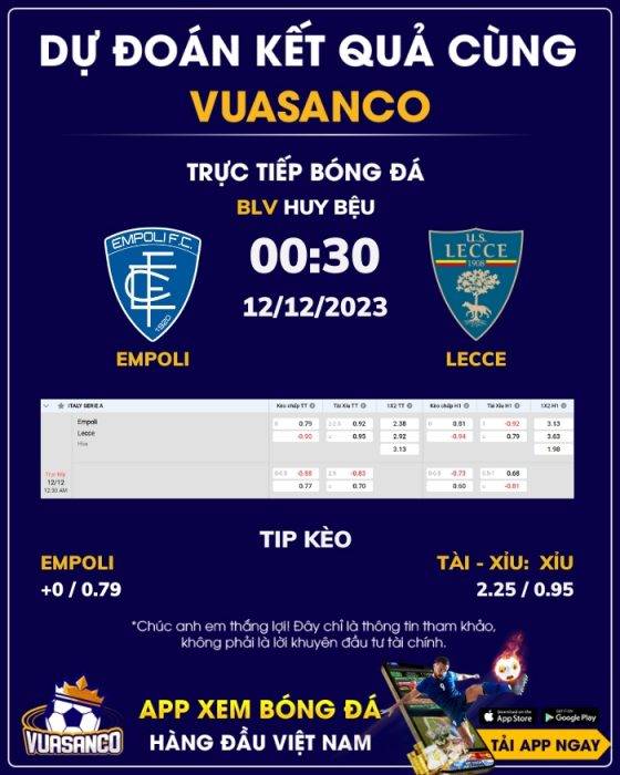 Soi kèo Empoli vs Lecce – 00h30 – 12/12 – Serie A