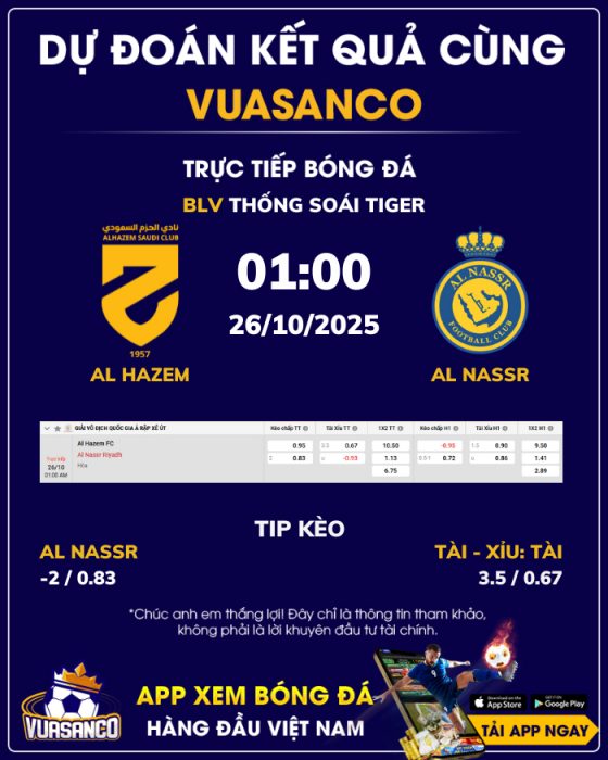 Soi kèo Al Hazem vs Al Nassr – 01h00 – 26/10 – VĐQG Ả Rập Xê Út