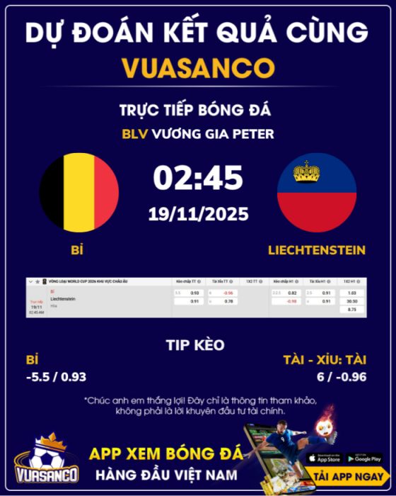 Soi kèo Bỉ vs Liechtenstein – 02h45 – 19/11 – VL World Cup Châu Âu