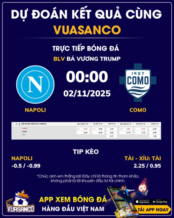 Soi kèo Napoli vs Como – 00h00 – 02/11 – Serie A