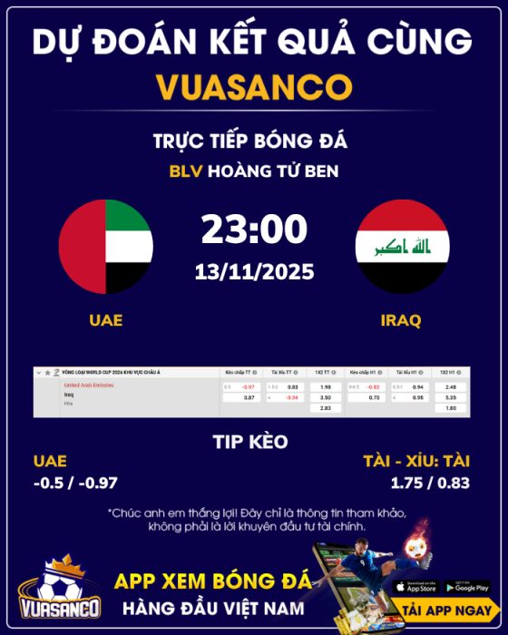 Soi kèo UAE vs Iraq – 23h00 – 13/11 – VL World Cup Châu Á